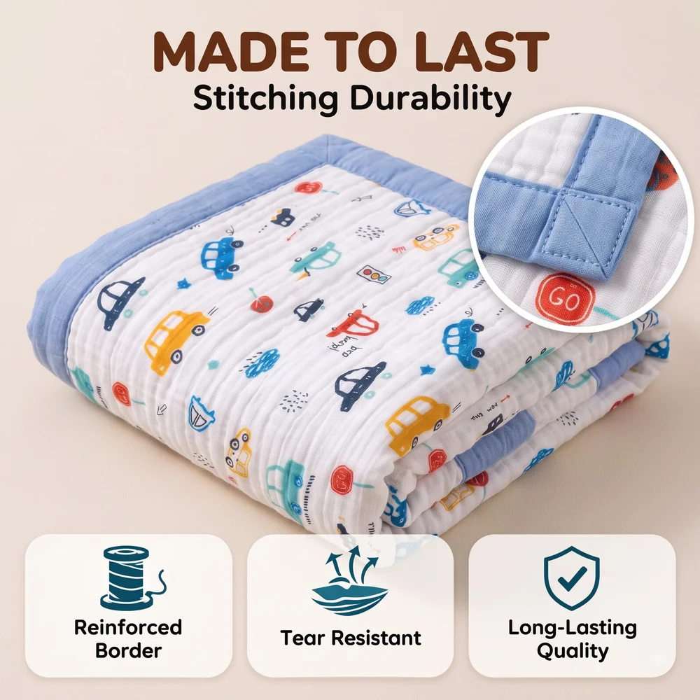 Muslin cotton blanket car print2