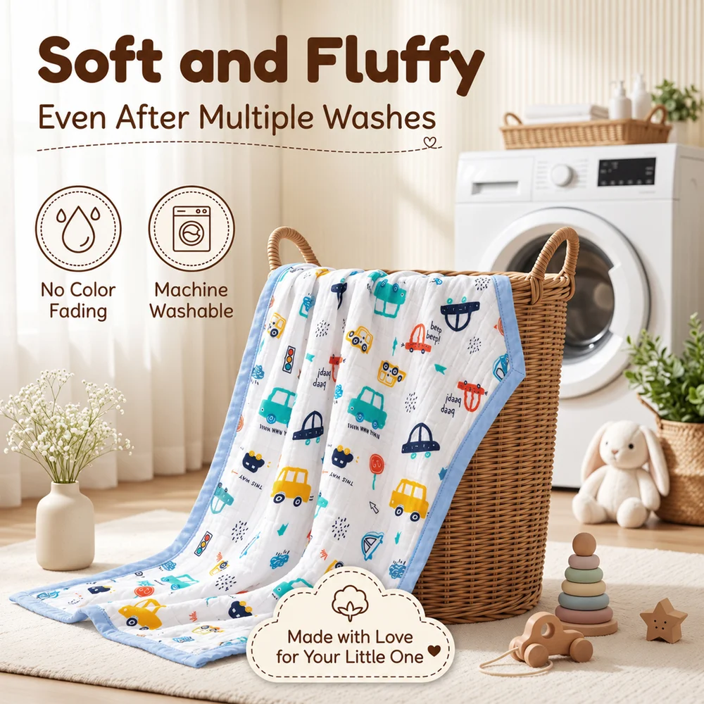 Muslin cotton blanket car print5