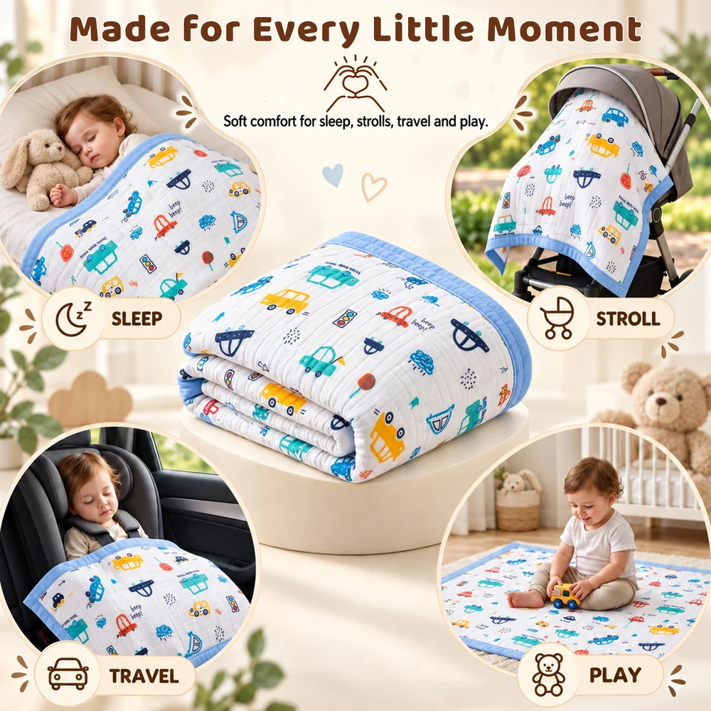 Muslin cotton blanket car print6