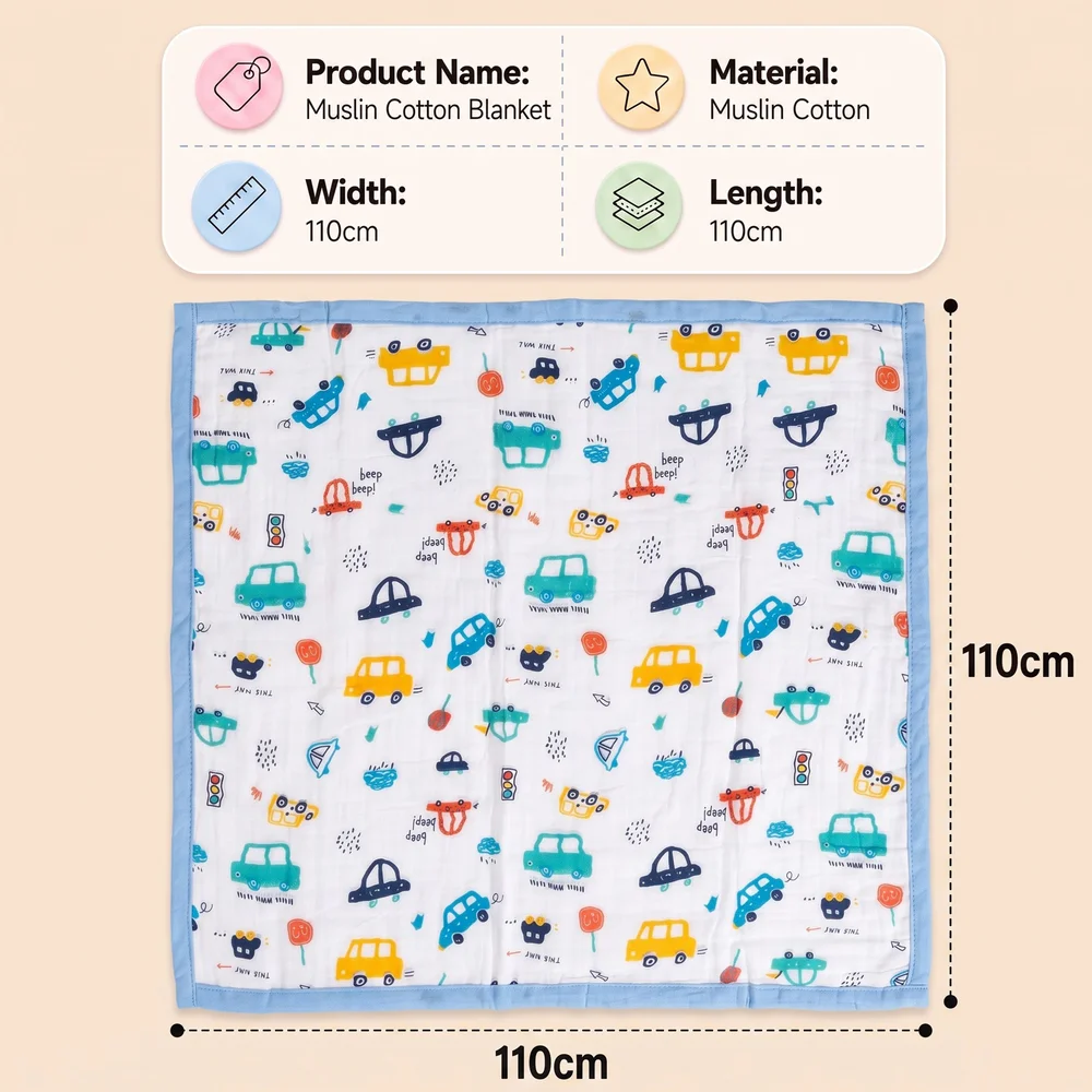 Muslin cotton blanket car print7