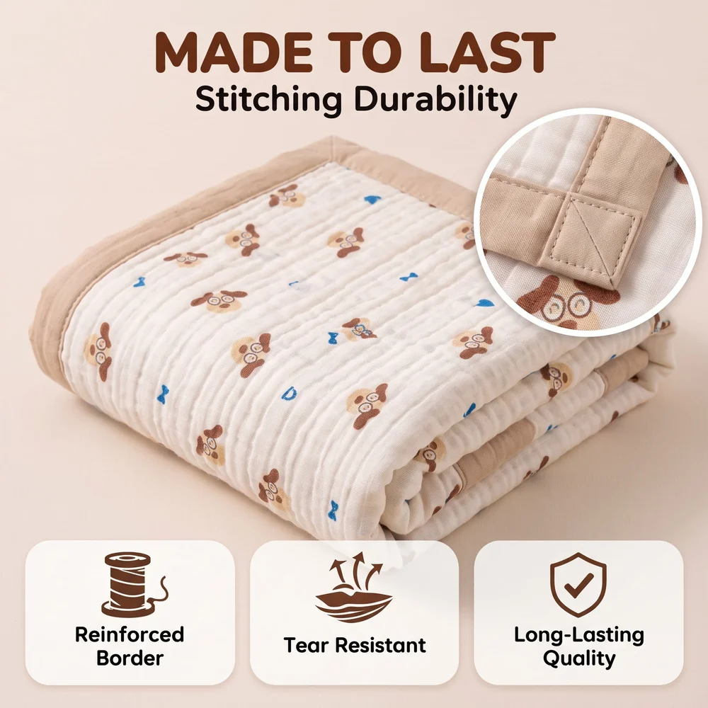 Muslin cotton blanket dog print2