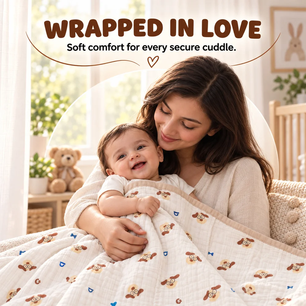 Muslin cotton blanket dog print4