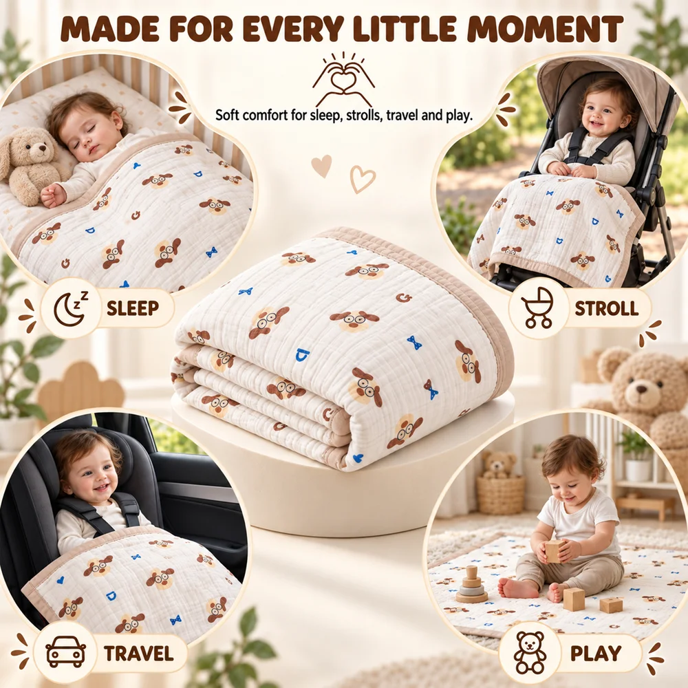Muslin cotton blanket dog print5