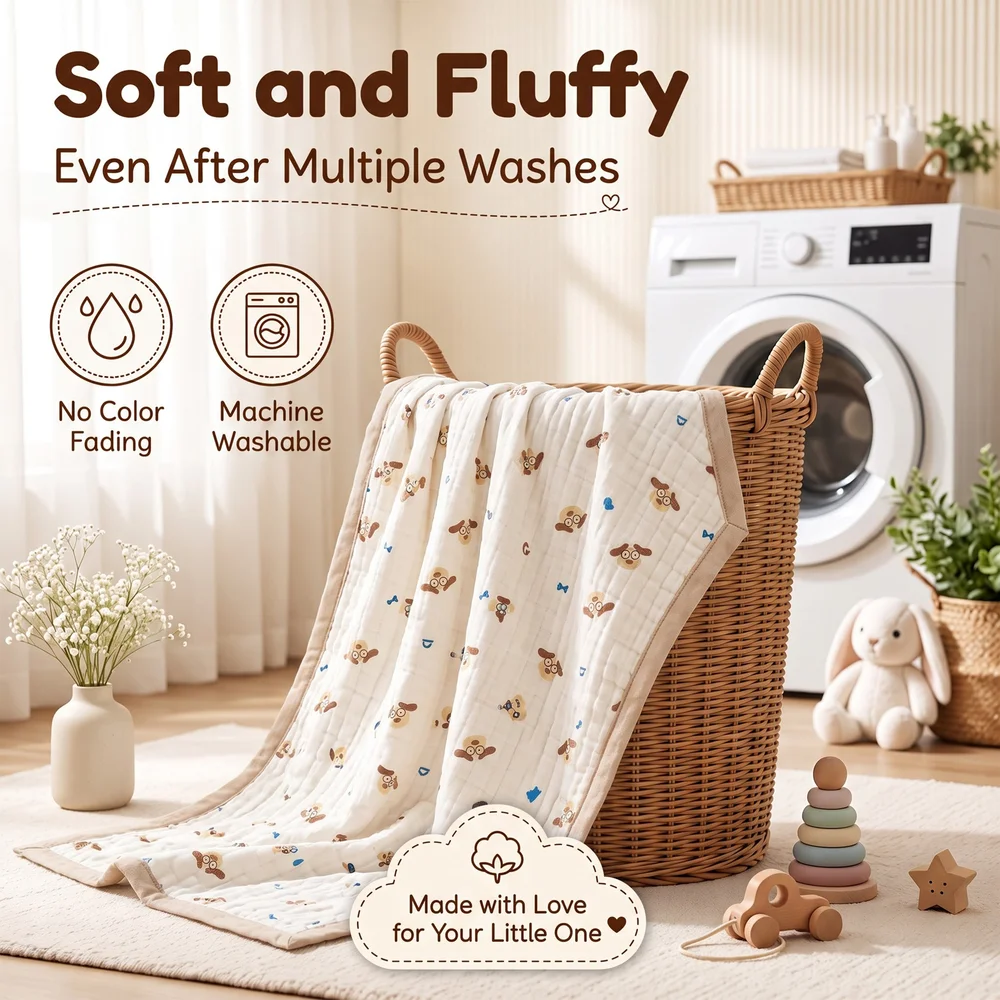 Muslin cotton blanket dog print6