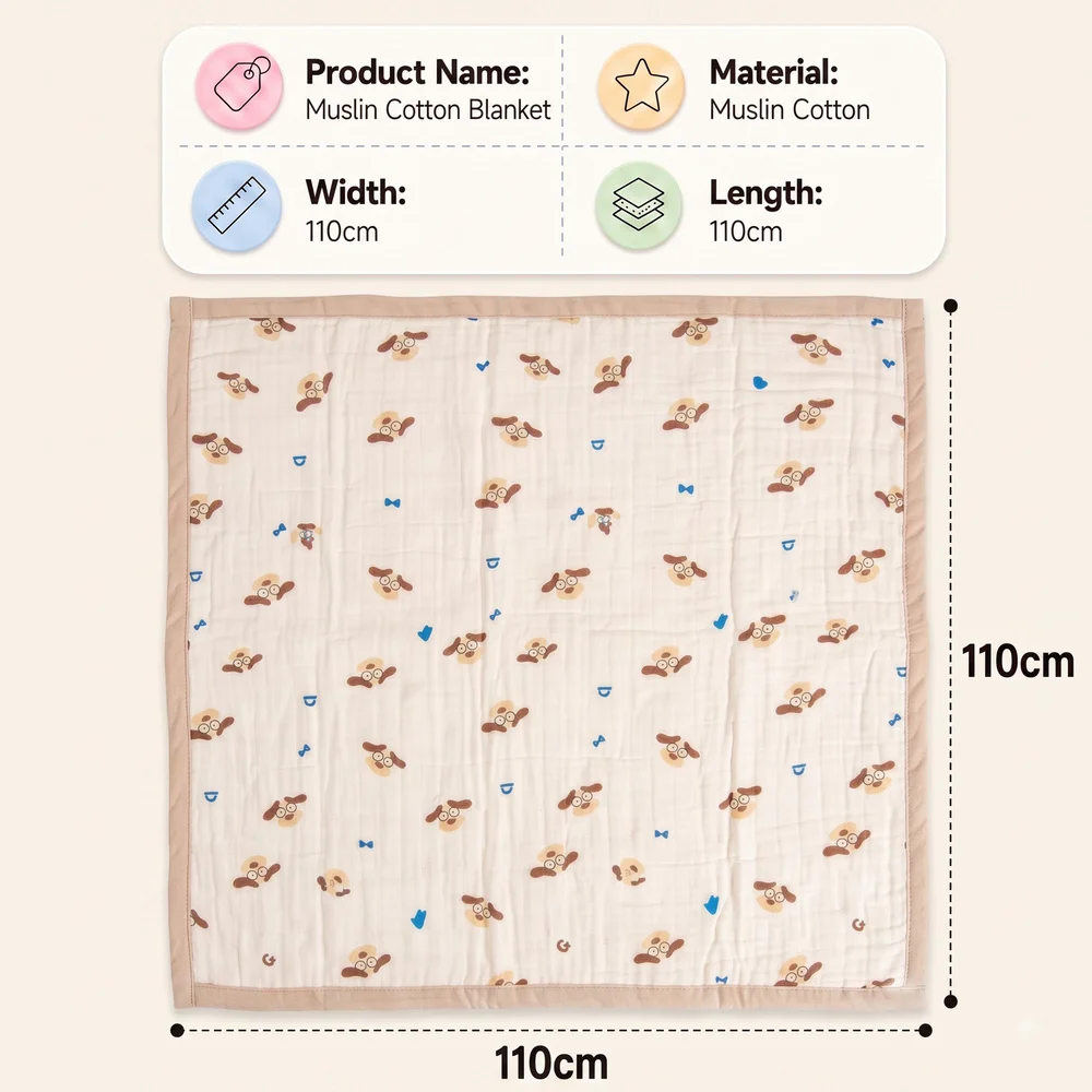 Muslin cotton blanket dog print7