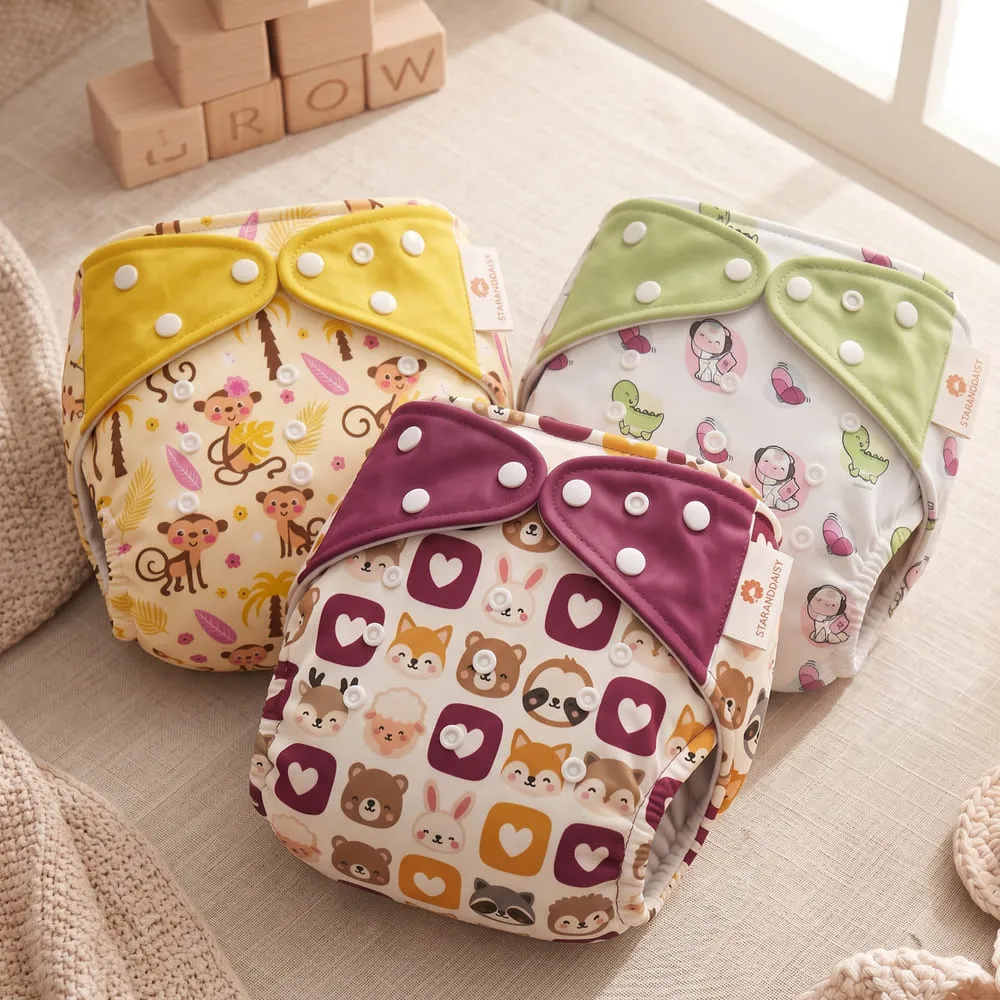 Pack of 3 Baby reusable diaper yellow green brown