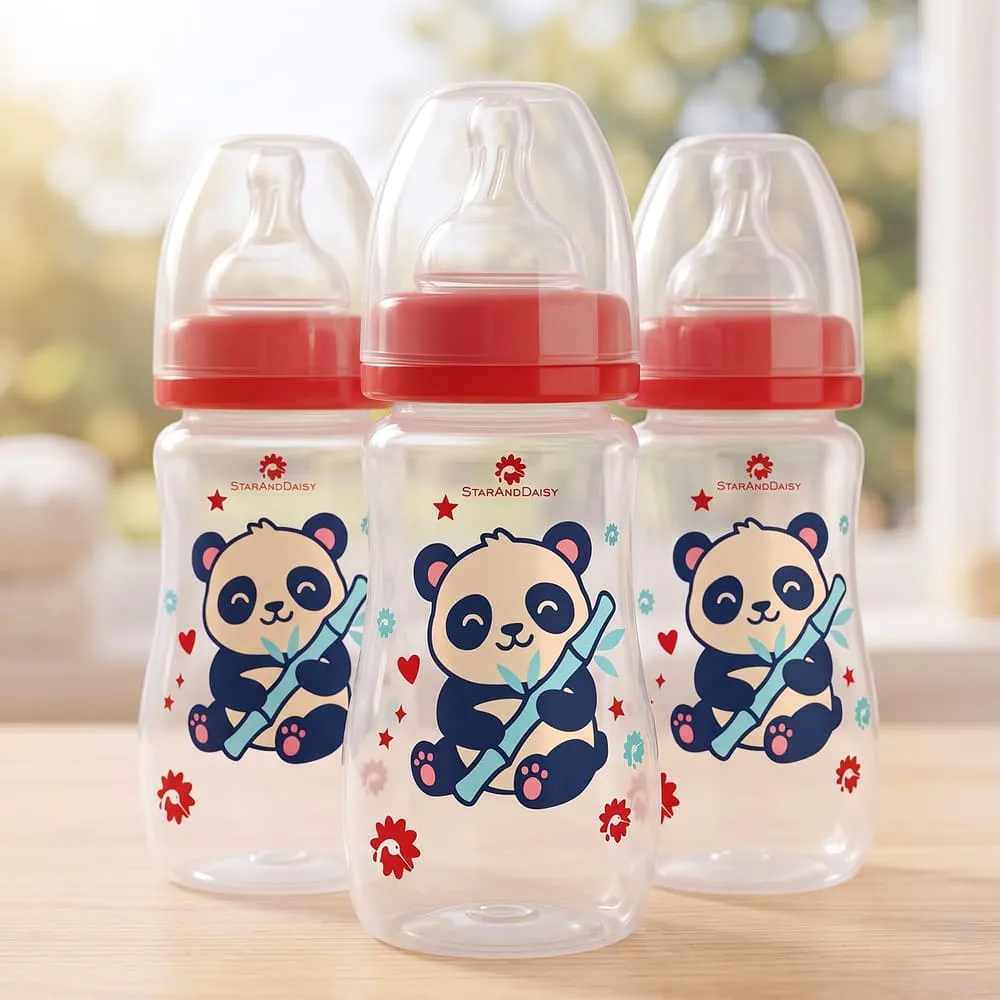 Panda Plastic Feeding Bottle Slim Neck 125ml Pack of 3 red