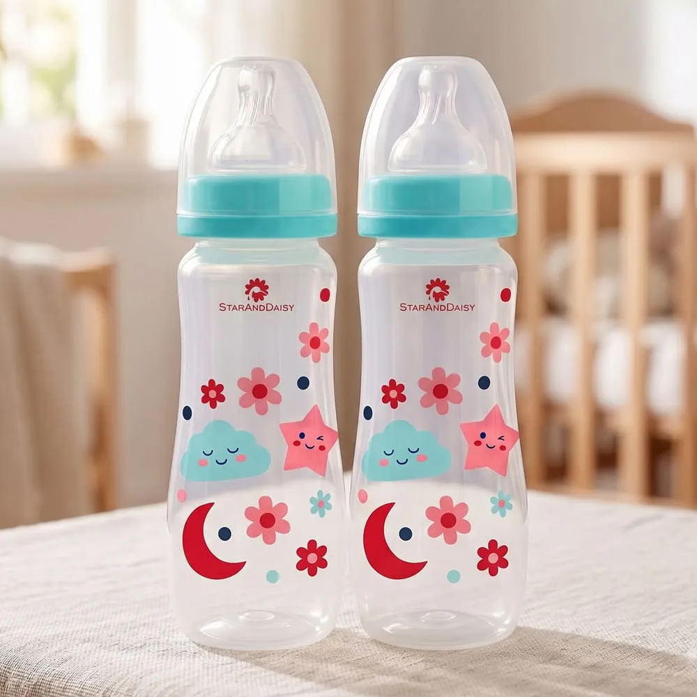 Plastic Feeding Bottle Slim Neck 250ml Pack Of 2 green