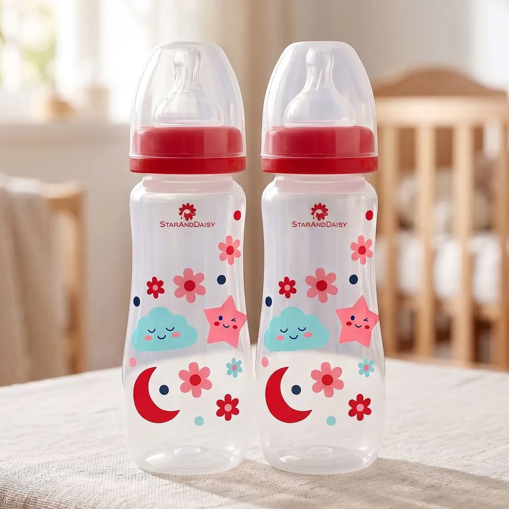 Plastic Feeding Bottle Slim Neck 250ml Pack Of 2 red