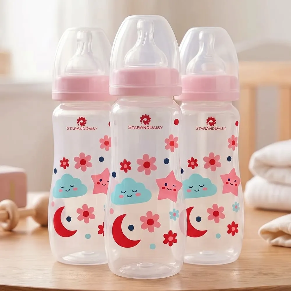 Plastic Feeding Bottle Slim Neck 250ml Pack Of 3 pink