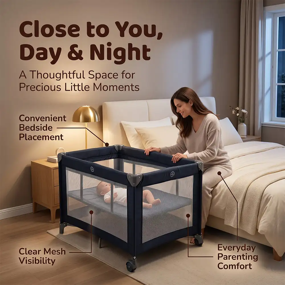 Playpen and crib Blue