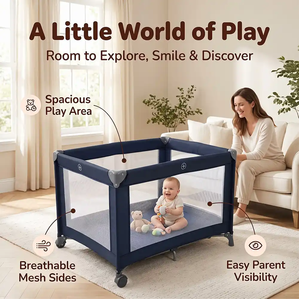 Playpen and crib Blue