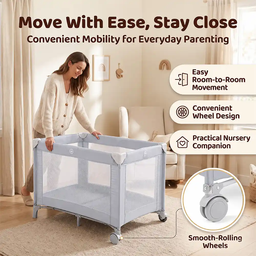 Playpen and crib grey