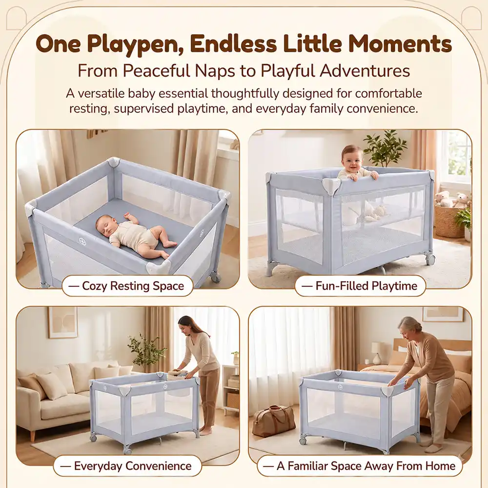 Playpen and crib grey