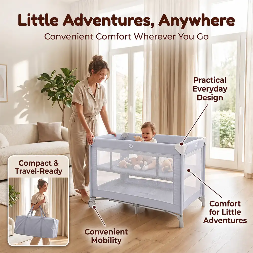 Playpen and crib grey
