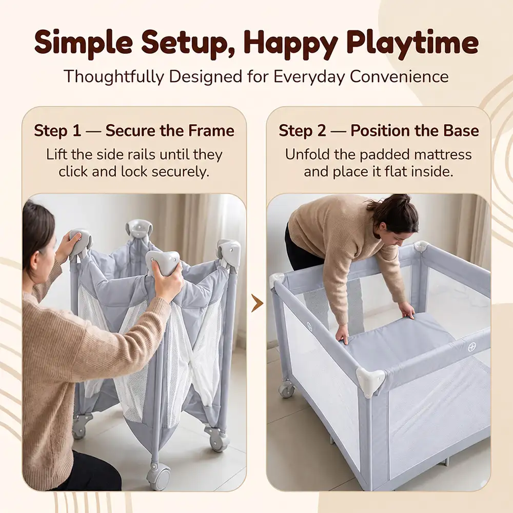Playpen and crib grey