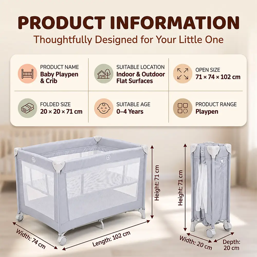 Playpen and crib grey