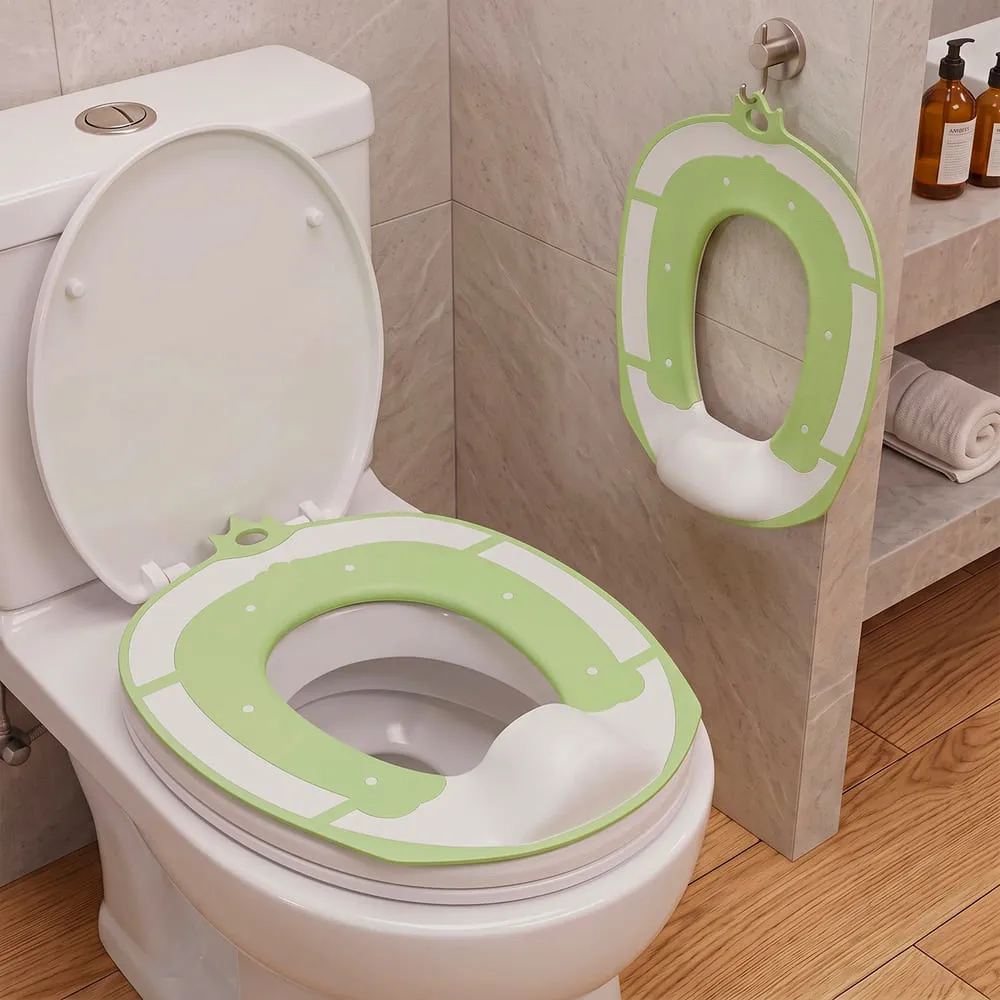 StarAndDaisy Kids Small Potty Training Seat with Soft Silicone Cushion, Anti-Slip Base, Splash Guard, Hanging Hook & Flexible Design – Green