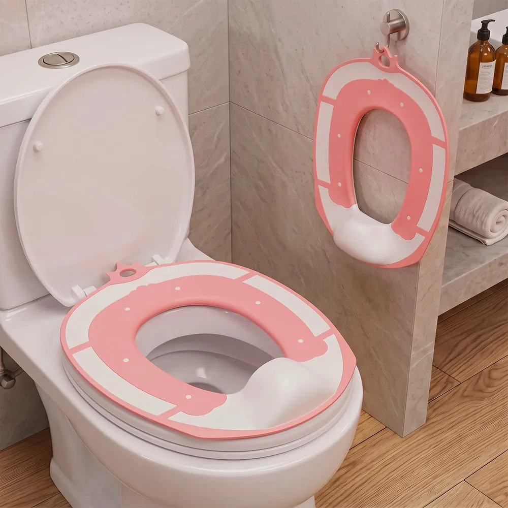 StarAndDaisy Kids Small Potty Training Seat with Soft Silicone Cushion, Anti-Slip Base, Splash Guard, Hanging Hook & Flexible Design – Pink