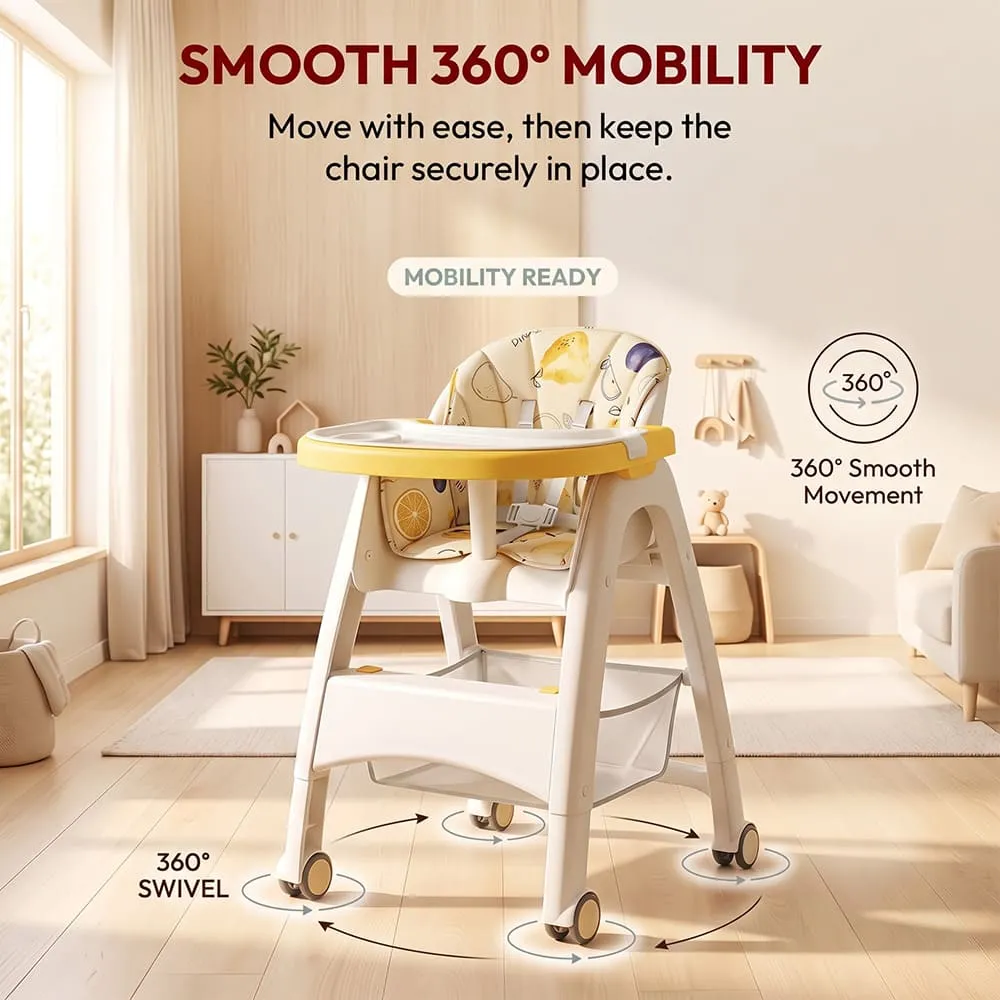 Smooth 360 degree mobility Tiny Dine High Chair Yellow