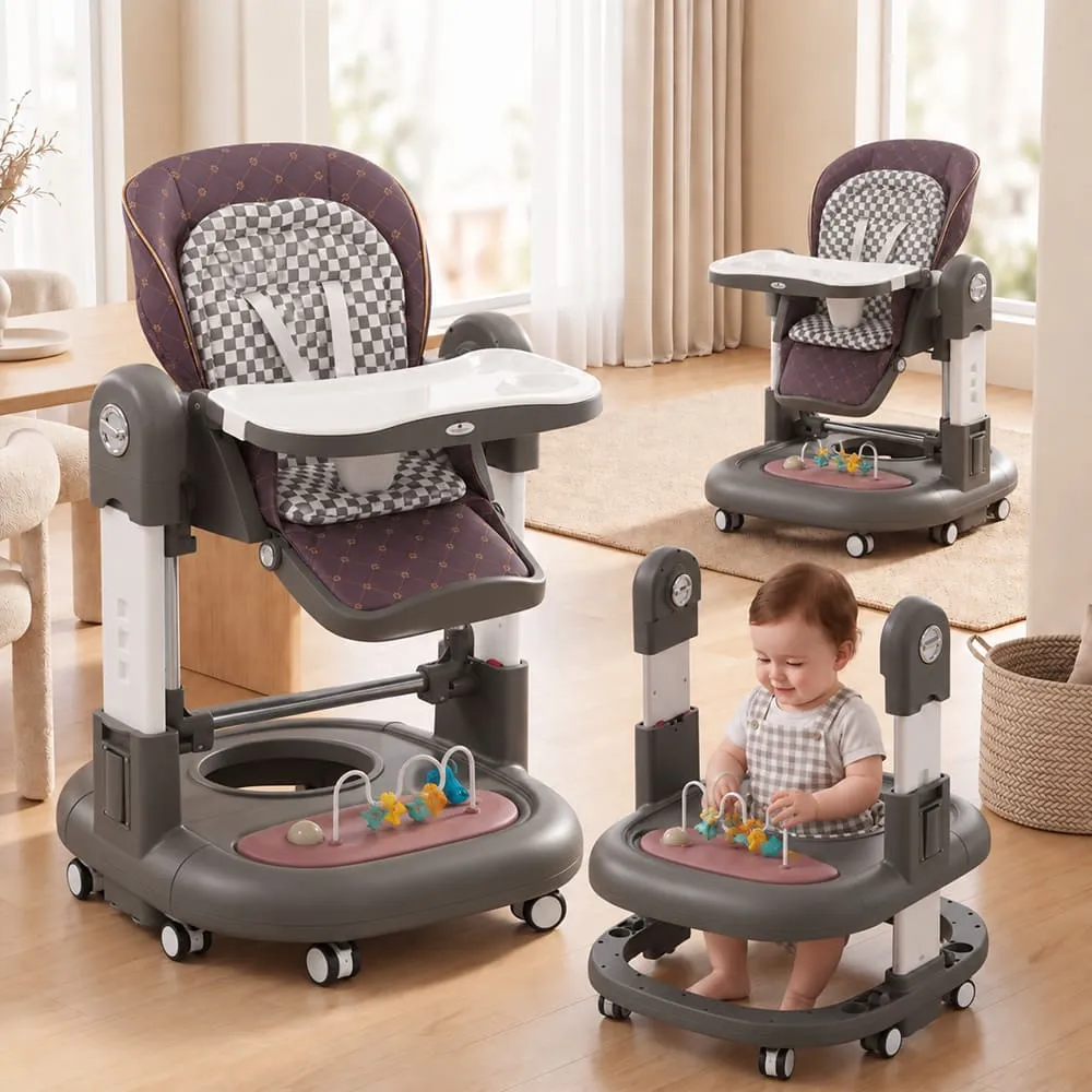 StarAndDaisy Tinytrek 3-in-1 Modular Baby High Chair with Adjustable Height, Double-Layer Tray, Rocking Mode & 360° Wheels – Grey