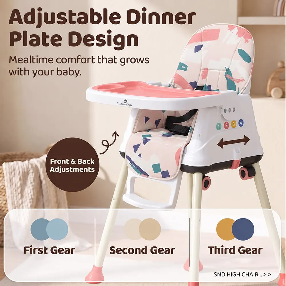 adjustable dinner plate 4 in 1 High Chair printed pink