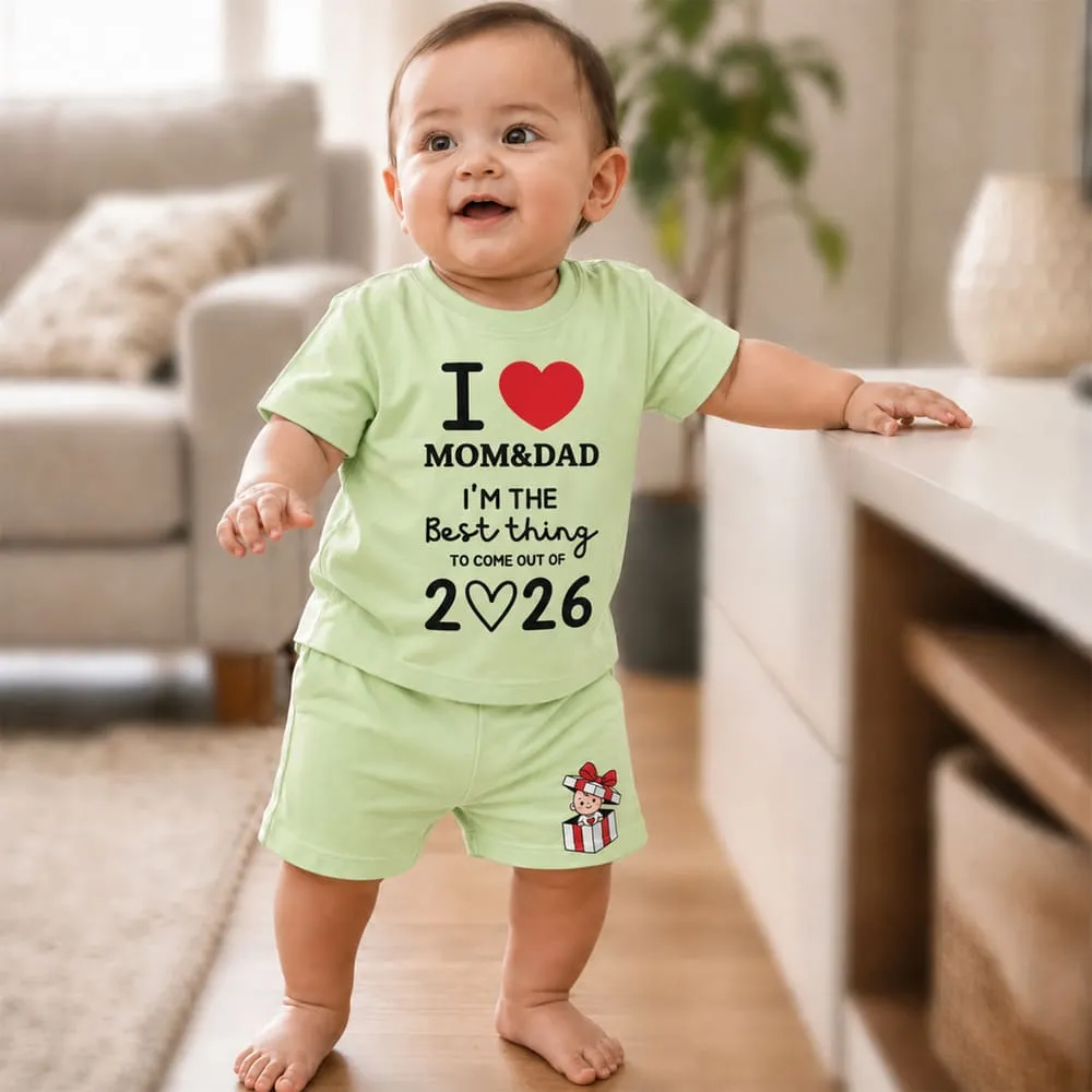 baby tshirt green i love mom dad boy