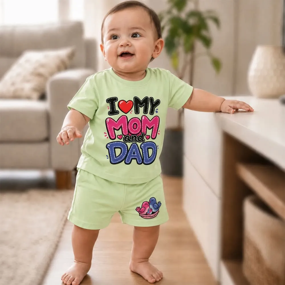 baby tshirt green mom dad