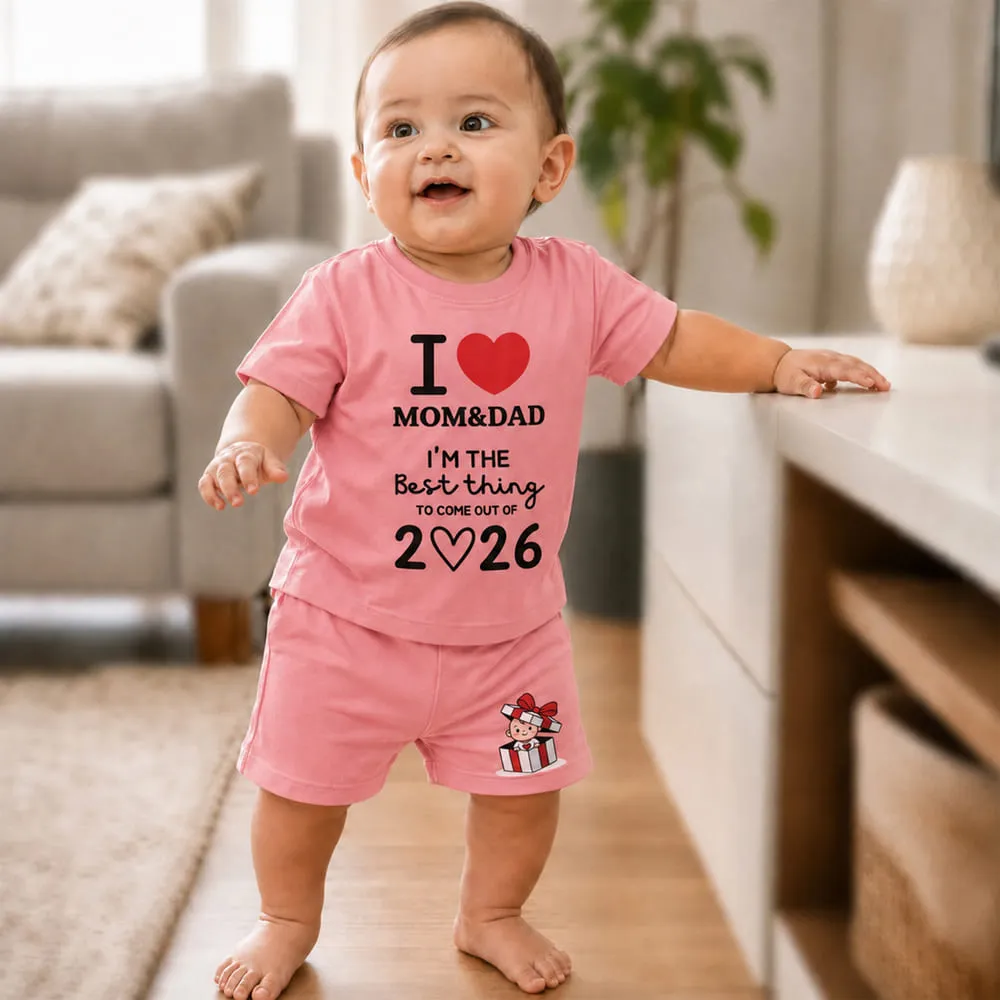 baby tshirt pink I love mom dad boy