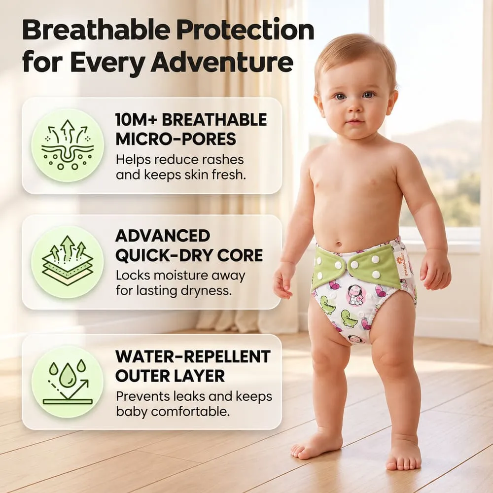 breathable protection Baby reusable diaper green