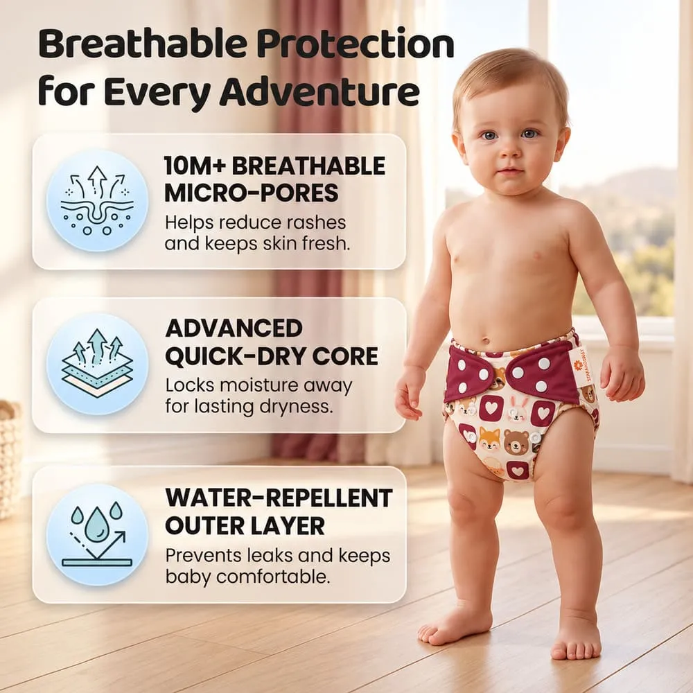breathable protection Baby reusable diaper maroon