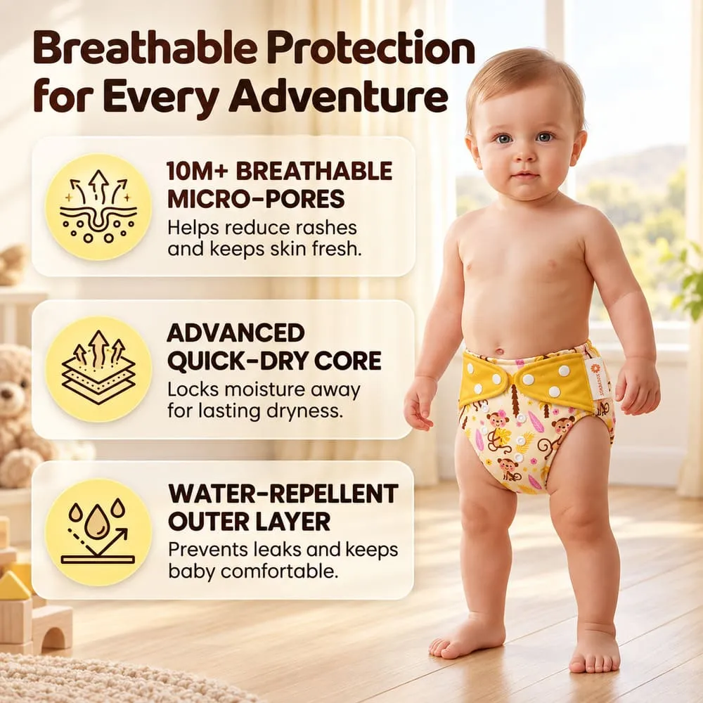 breathable protection Baby reusable diaper yellow