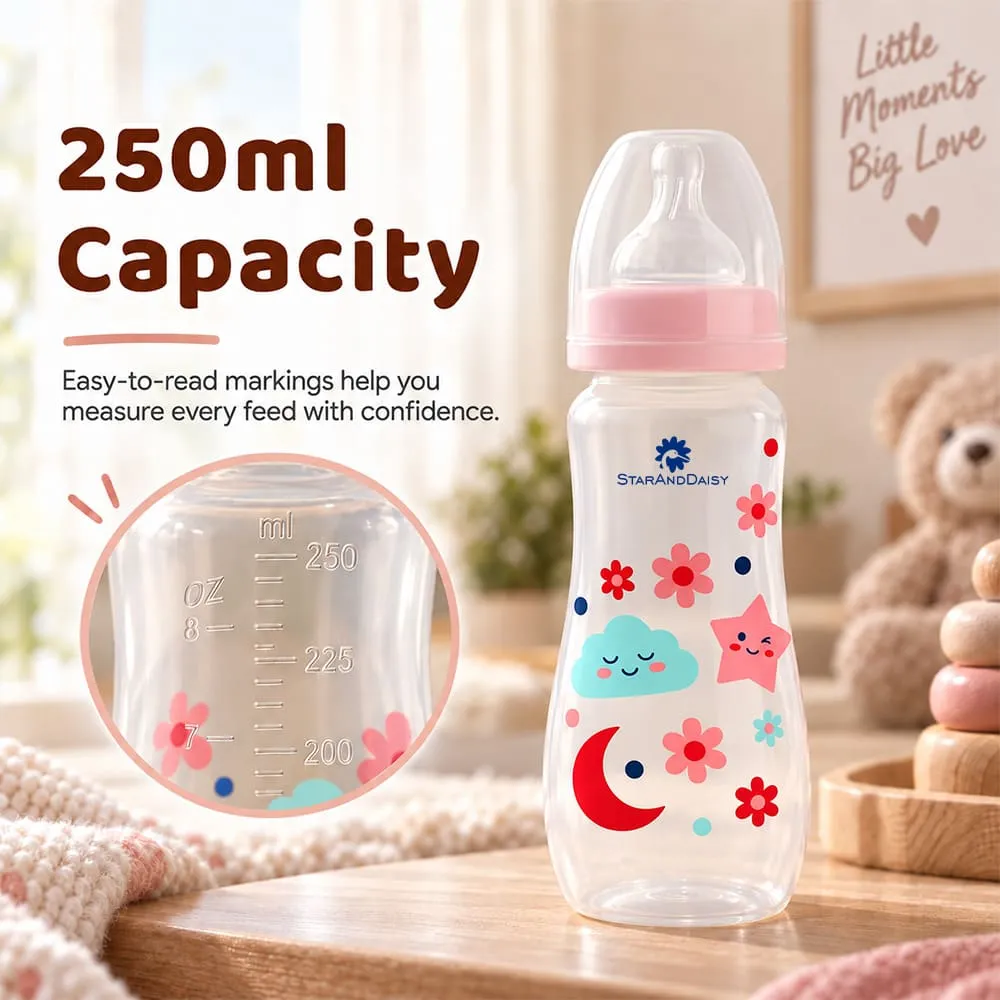 capacity Plastic feeding bottle slim neck 250ml pink