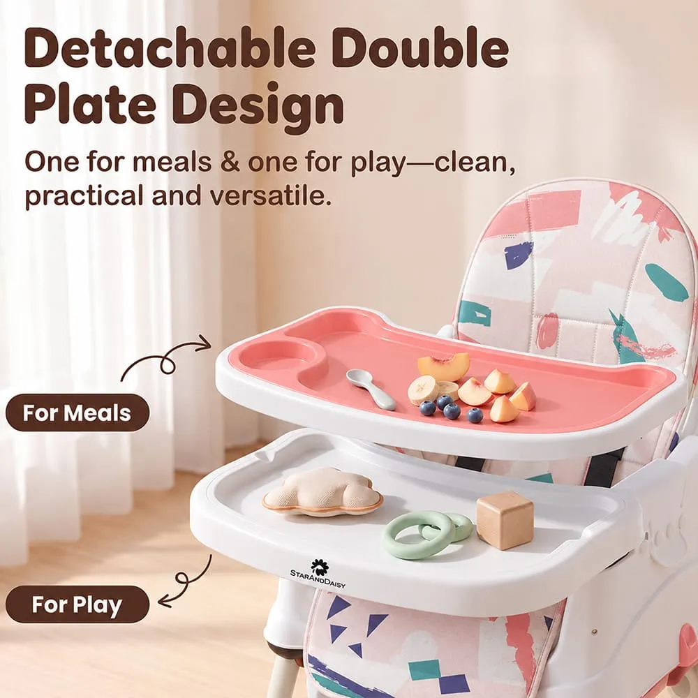 detacheable double plate design 4 in 1 High Chair printed pink