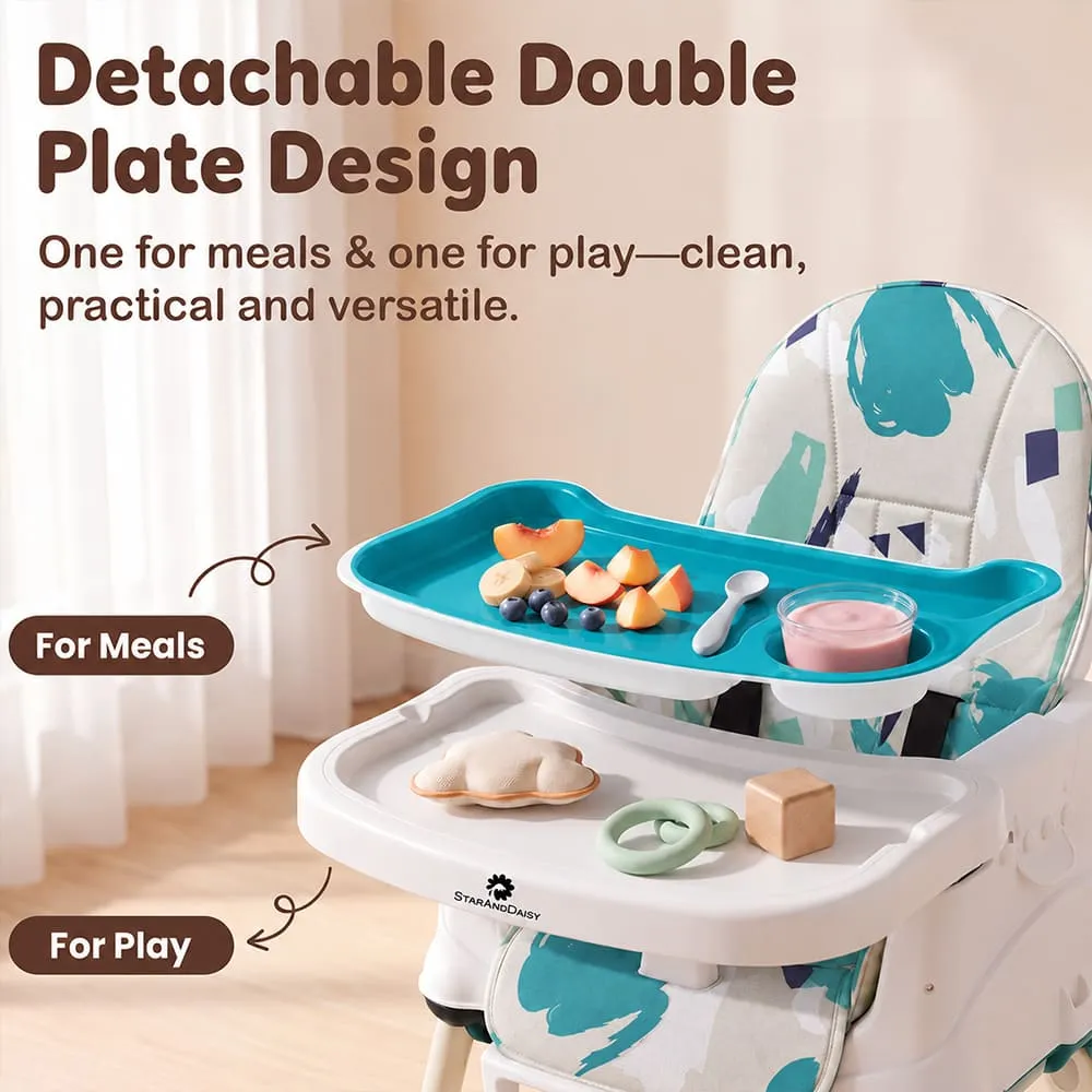 detacheable plate design 4 in 1 High Chair printed sea blue