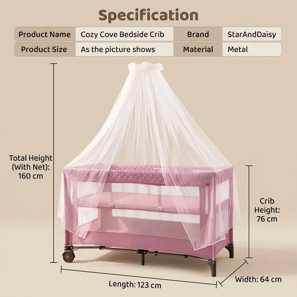 details and dimension Cozycove Baby Crib Light pink