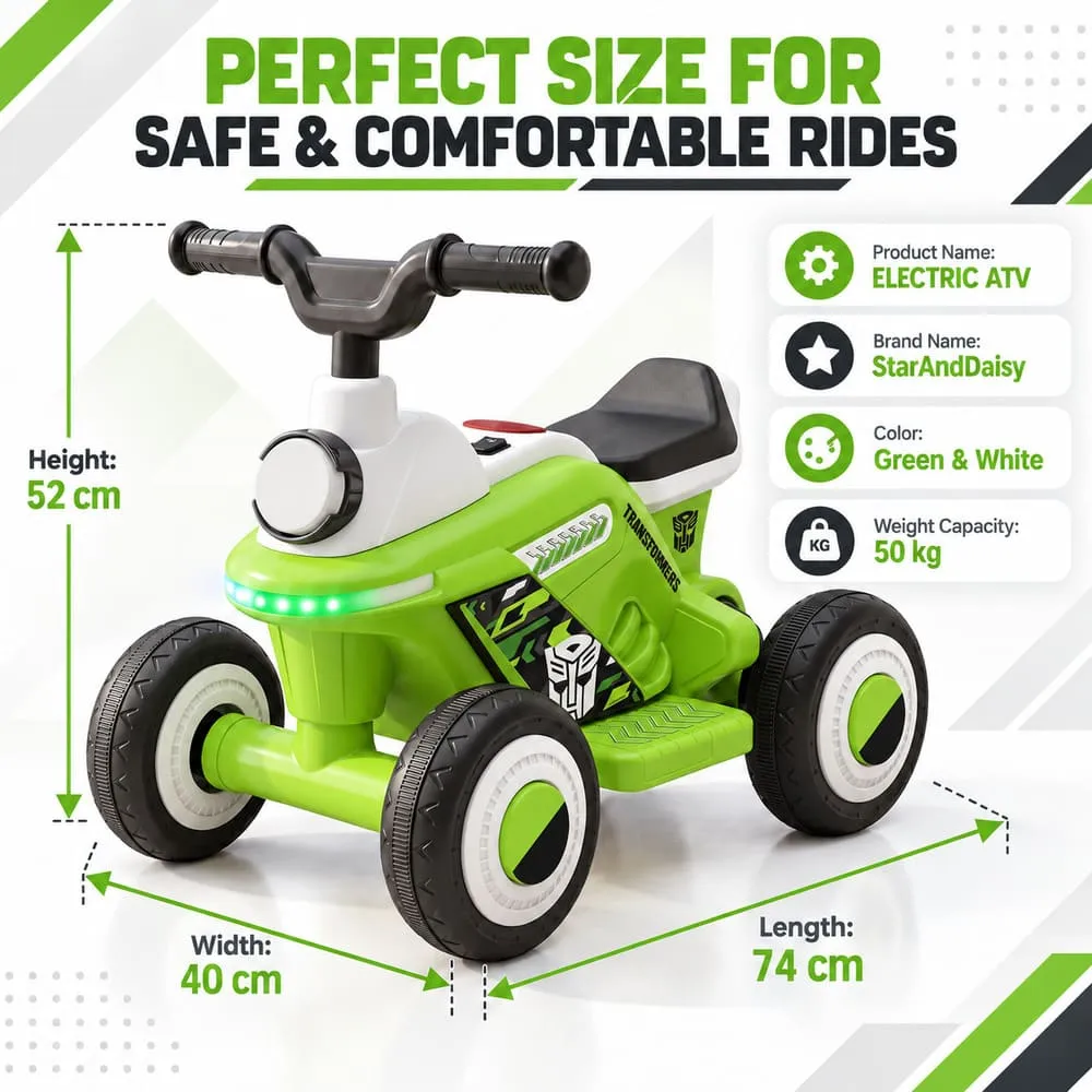 details and dimension Electric ATV Kids Ride-on Bike green