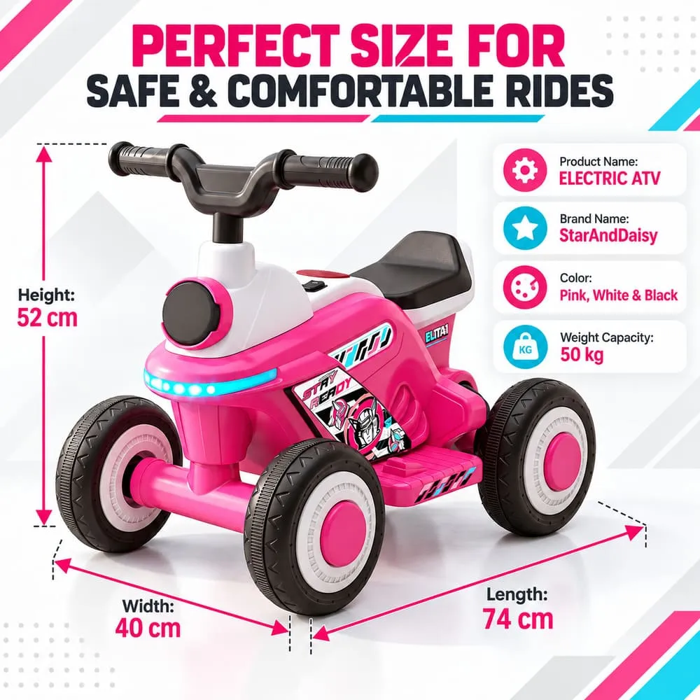details and dimension Electric ATV Kids Ride-on Bike pink
