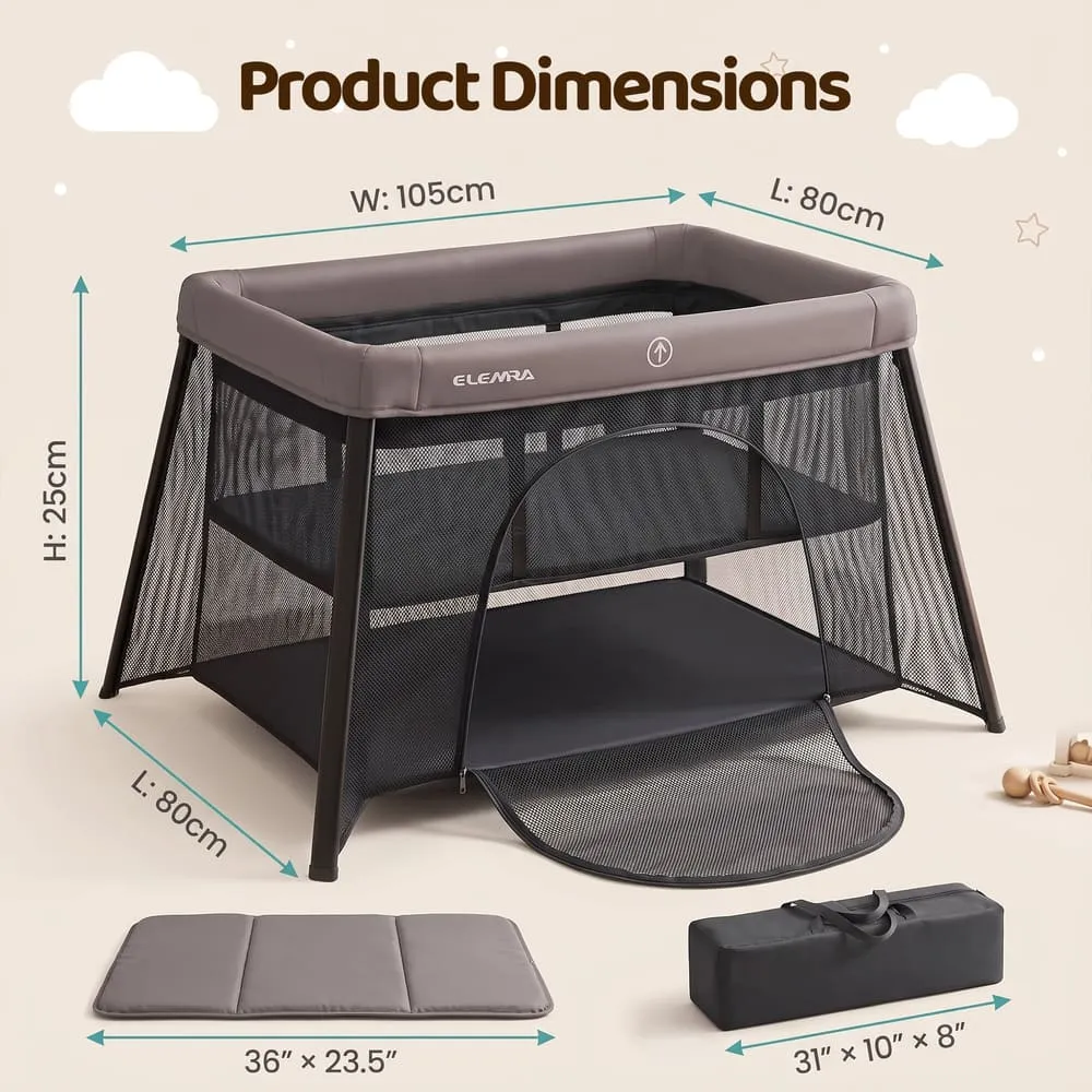 details and dimension of 3-in-1 Baby Travel Bed Black