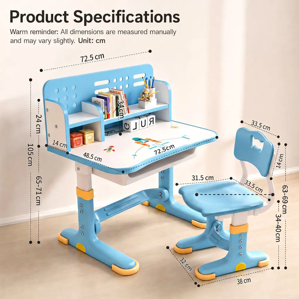 details and dimension of 603 Kids Study Table Blue