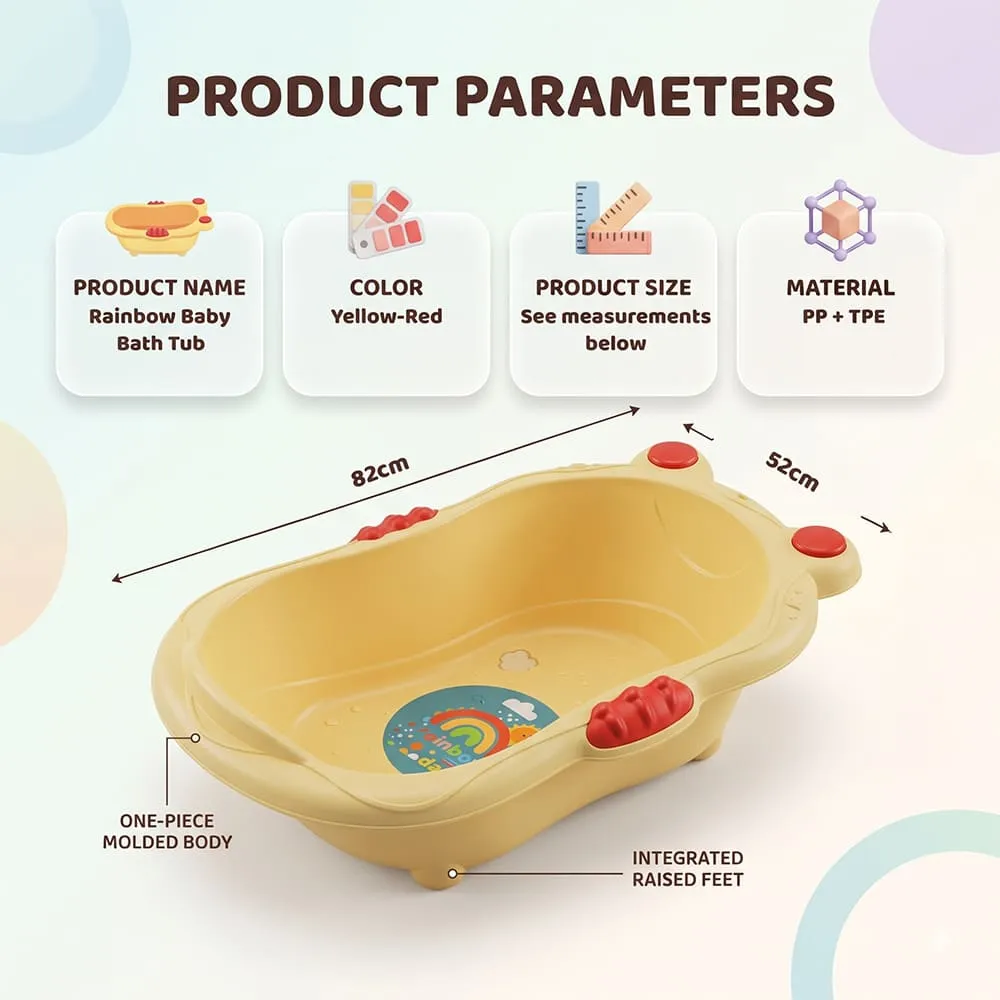 details and dimension of Aqua Nest Baby Bathtub without leg without Wheel yellow red