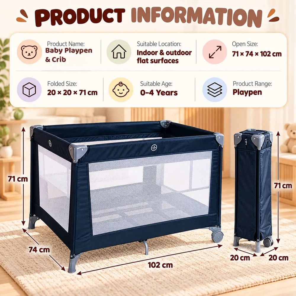 details and dimension of Baby Playpen Crib Blue
