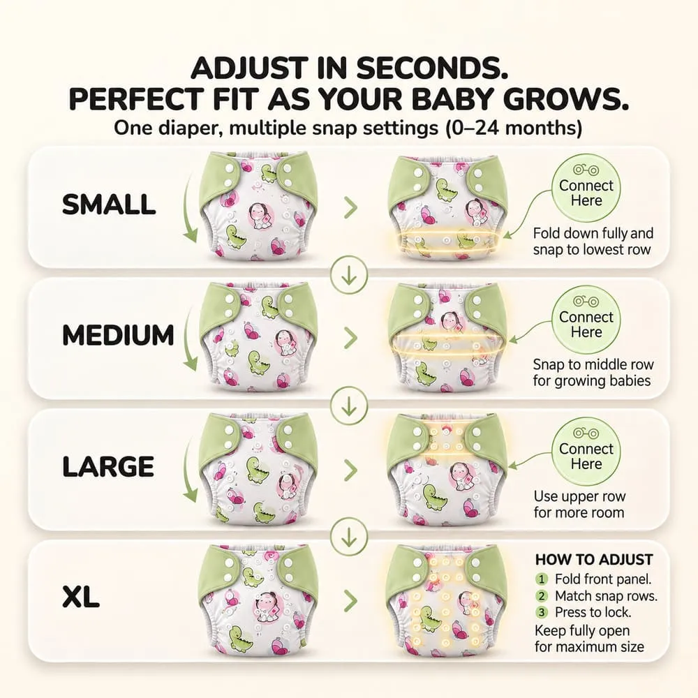 details and dimension of Baby reusable diaper green