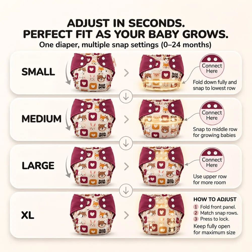 details and dimension of Baby reusable diaper maroon