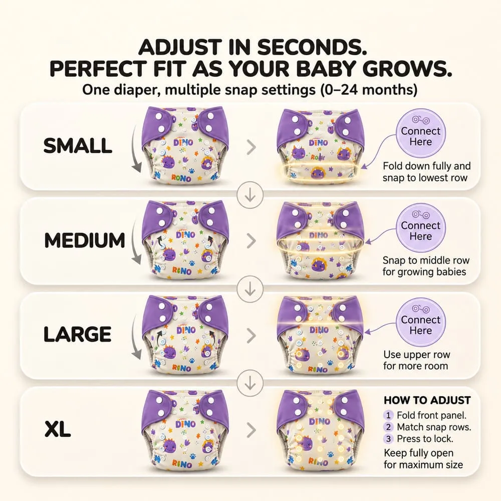details and dimension of Baby reusable diaper purple