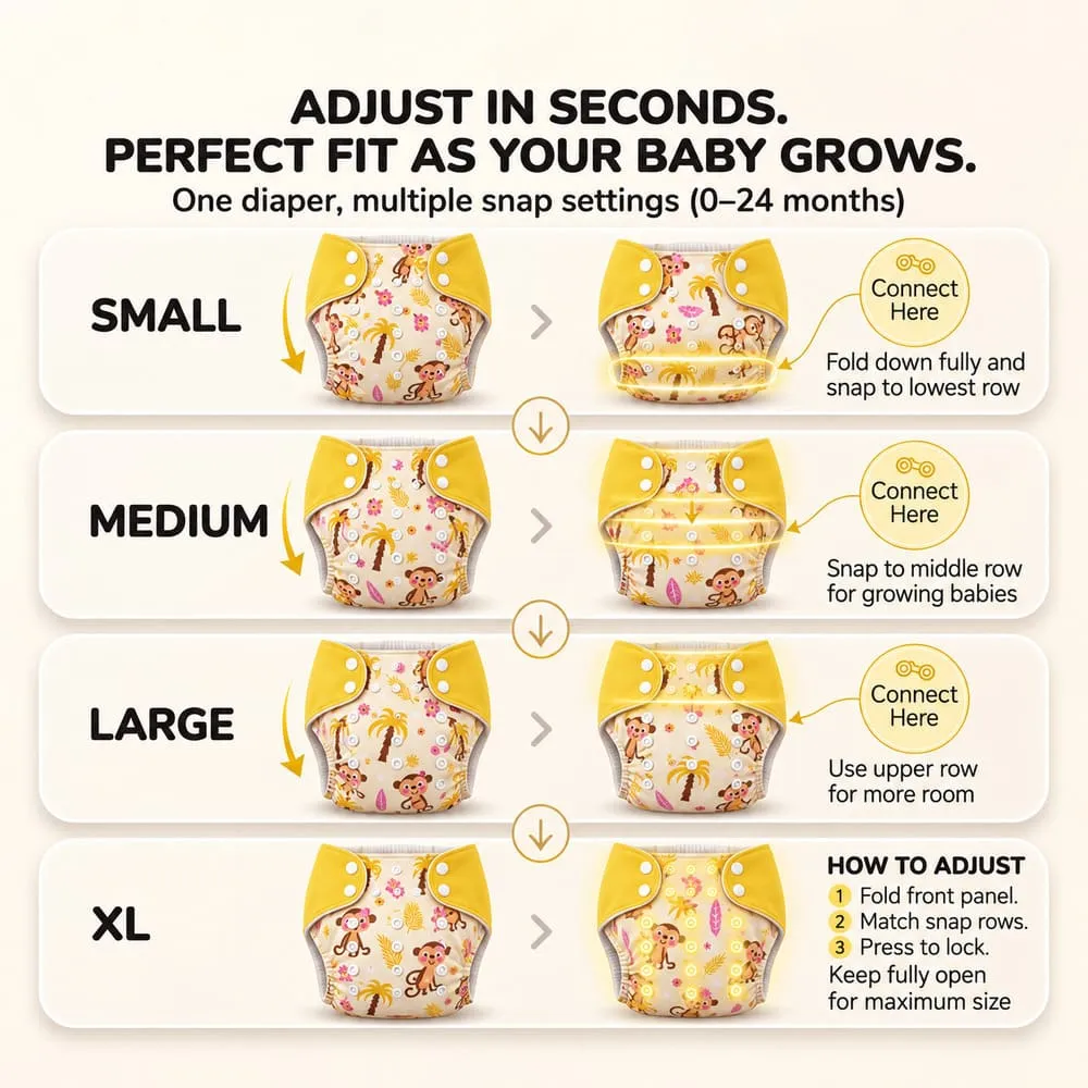 details and dimension of Baby reusable diaper yellow