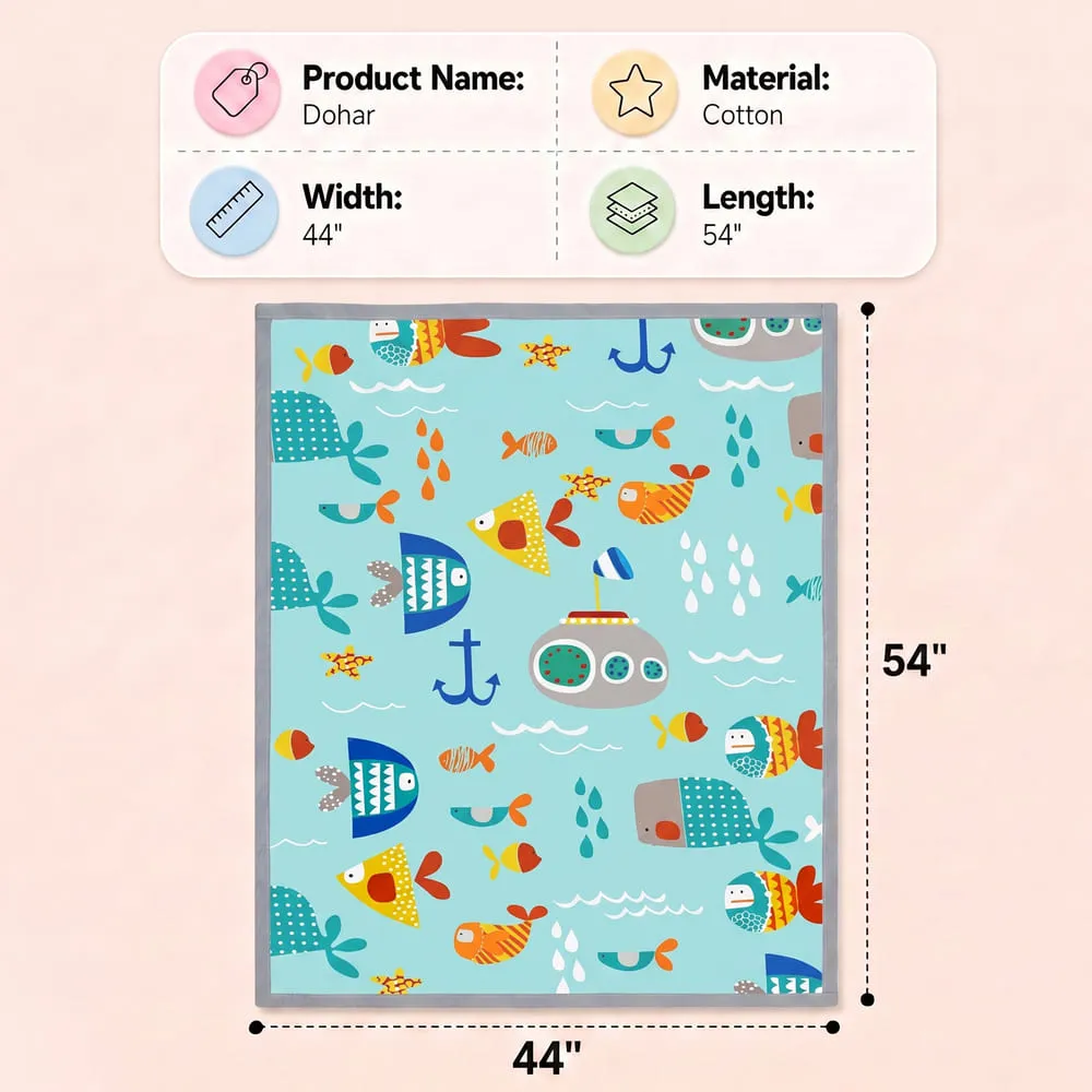 details and dimension of Cotton Dohar Ocean print