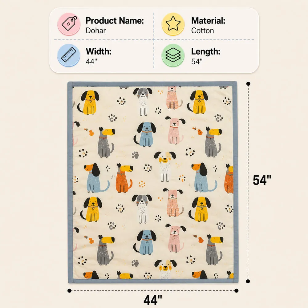 details and dimension of Cotton Dohar Puppy print