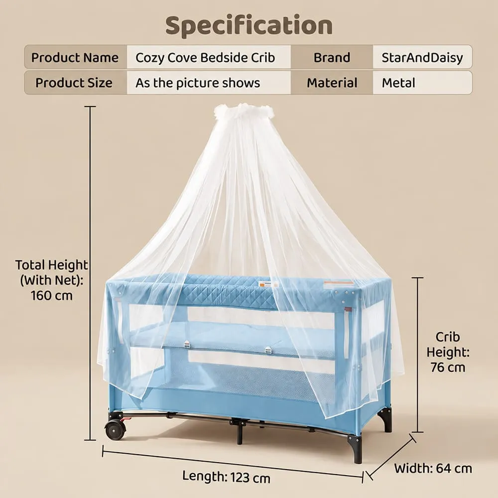 details and dimension of Cozycove Baby Crib Light Blue