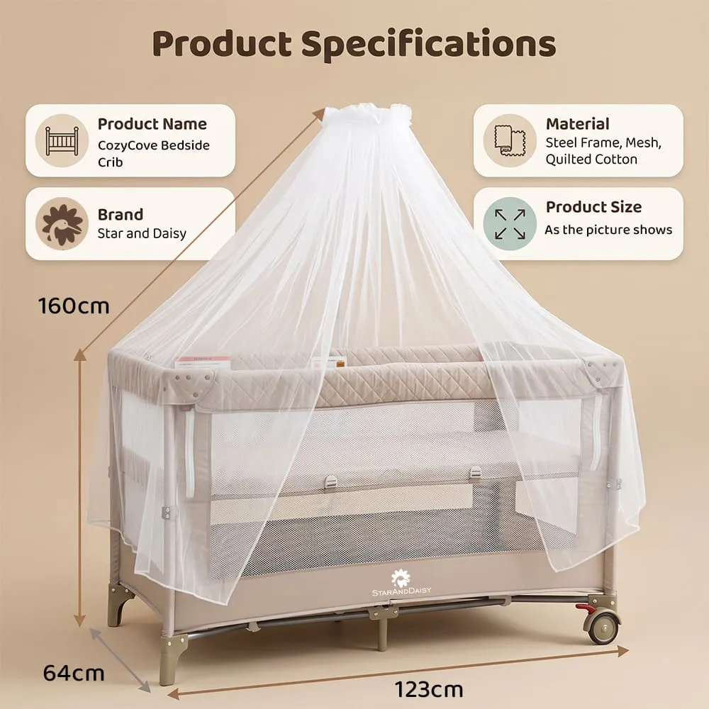 details and dimension of Cozycove Baby Crib Light brown